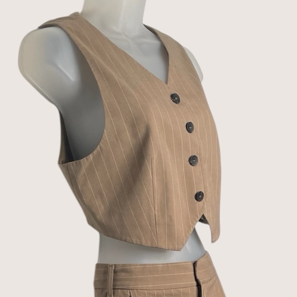 💜 Zara Brown & Cream Adjustable Pinstripe Vest | Size: XL - Picture 5 of 7